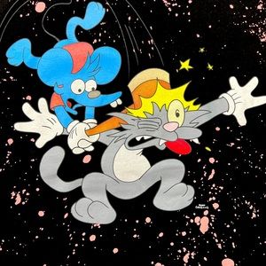 Zara Black Tee featuring The Simpsons characters Itchy and Scratchy